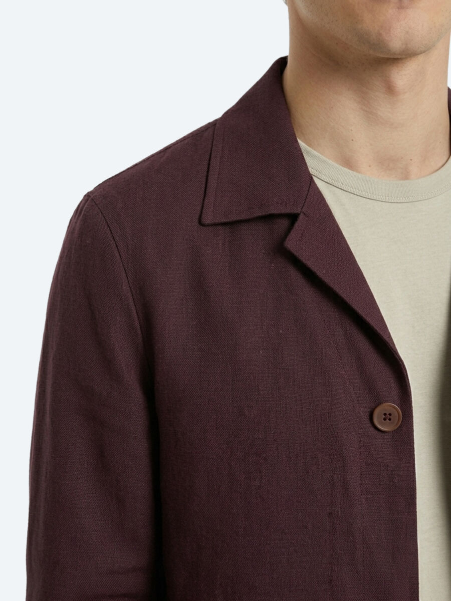 Bordo Düz Oversize Fit Uzun Dokuma Pamuk Karışımlı Overshırt - 3