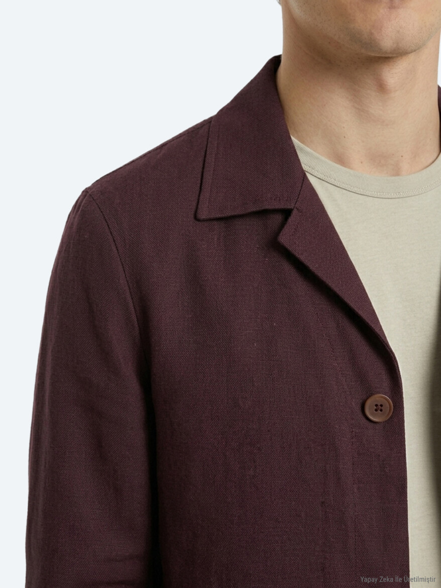 Bordo Düz Oversize Fit Uzun Dokuma Pamuk Karışımlı Overshırt - 3