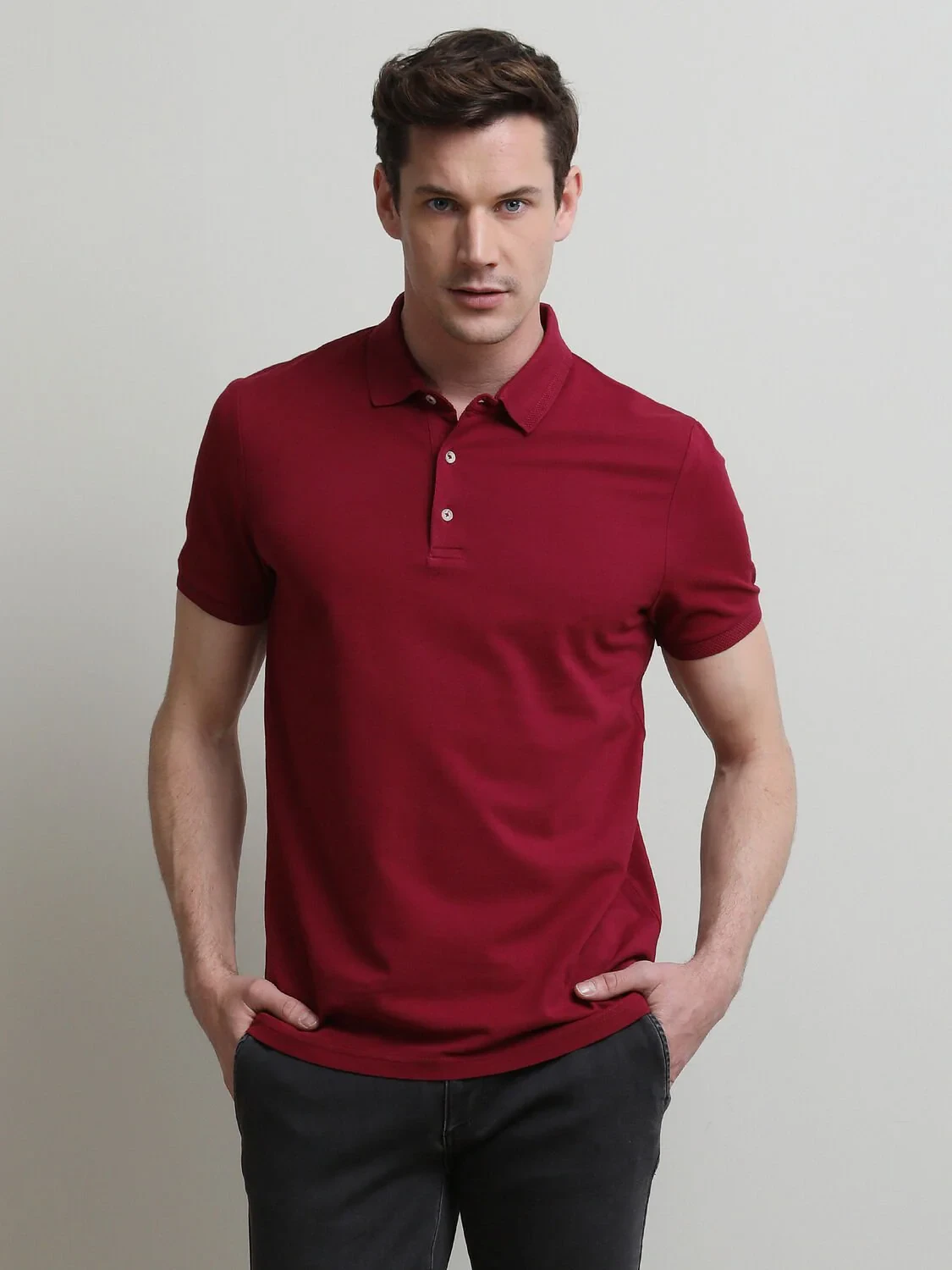 Bordo Düz Polo Yaka %100 Pamuk T-Shirt - 1