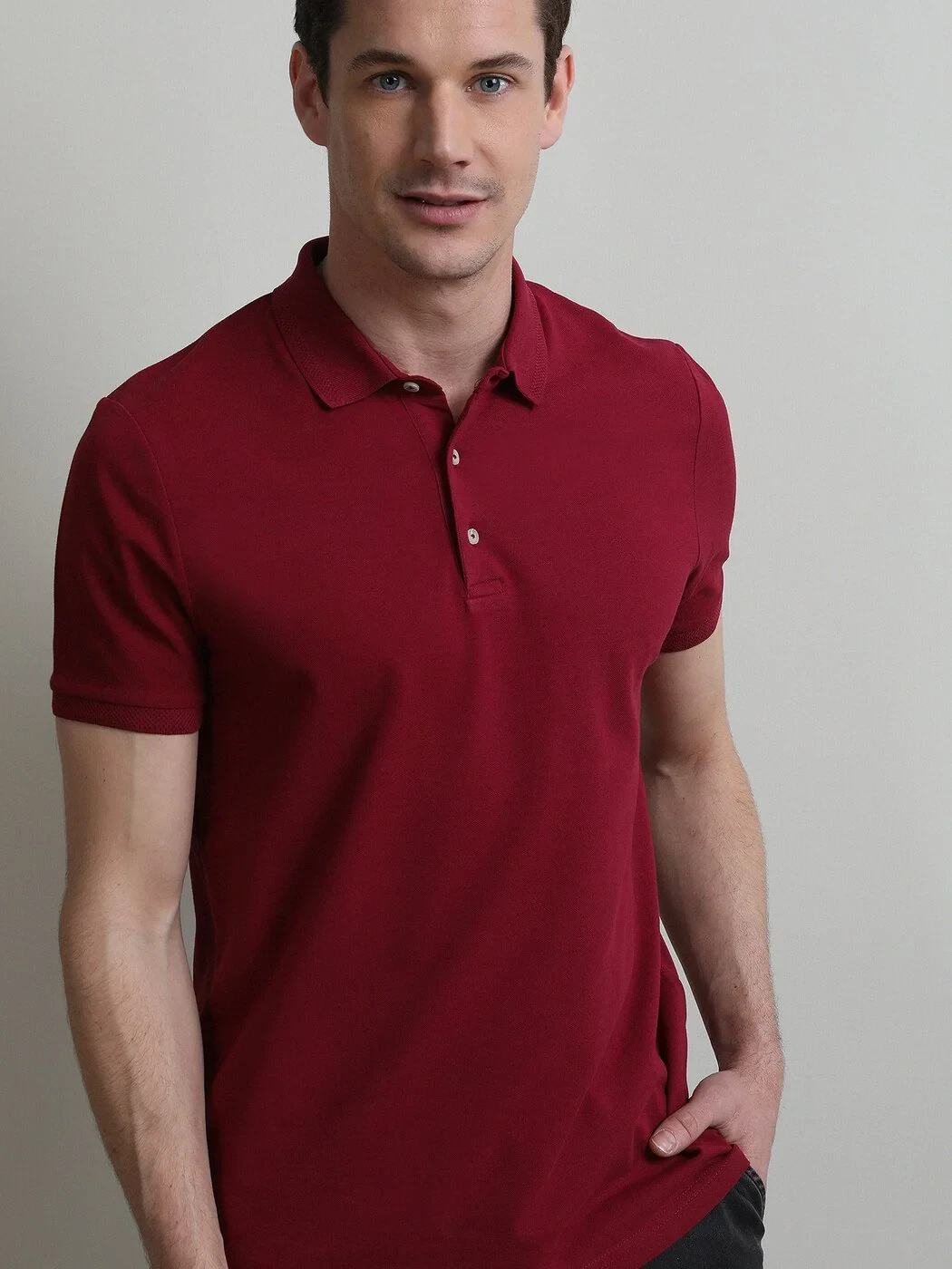 Bordo Düz Polo Yaka %100 Pamuk T-Shirt - 2