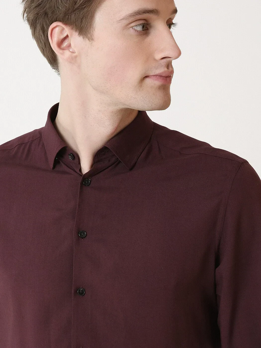 Bordo Düz Slim Fit Dokuma Casual Gömlek - 3