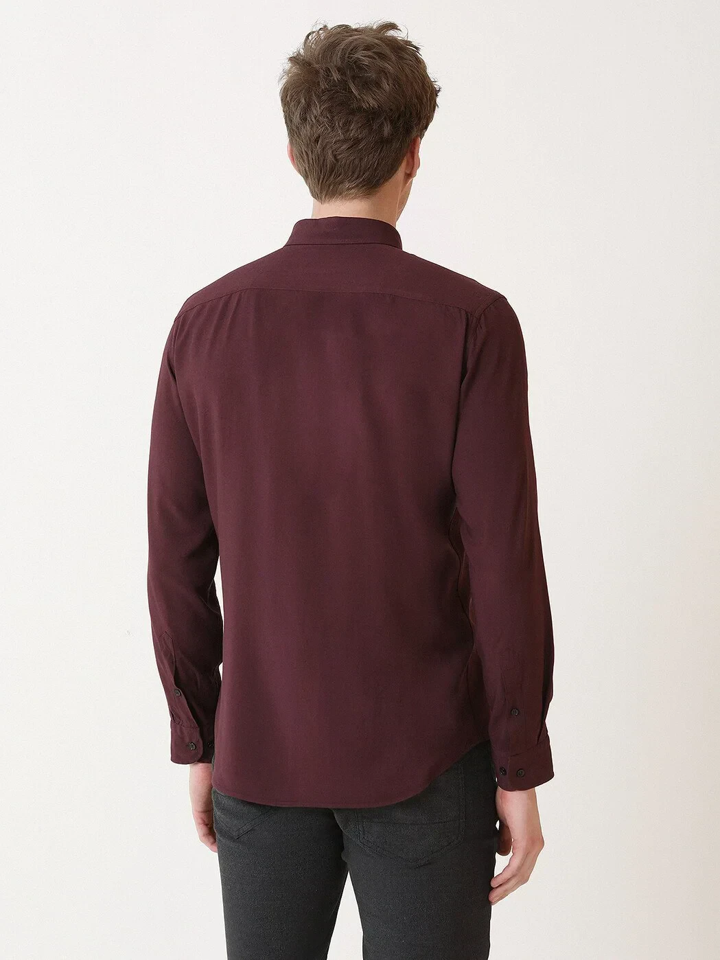 Bordo Düz Slim Fit Dokuma Casual Gömlek - 5