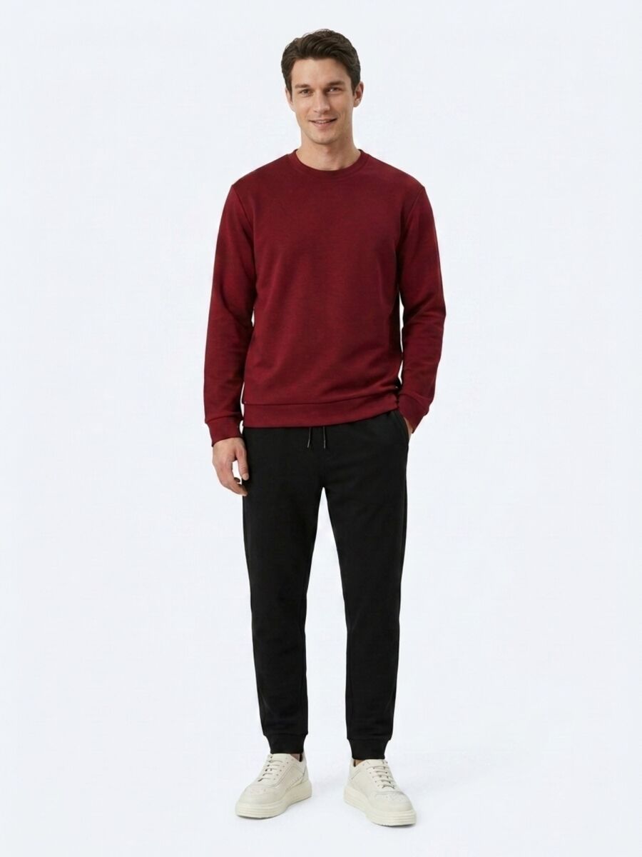 Bordo Düz Sweatshırt - 2