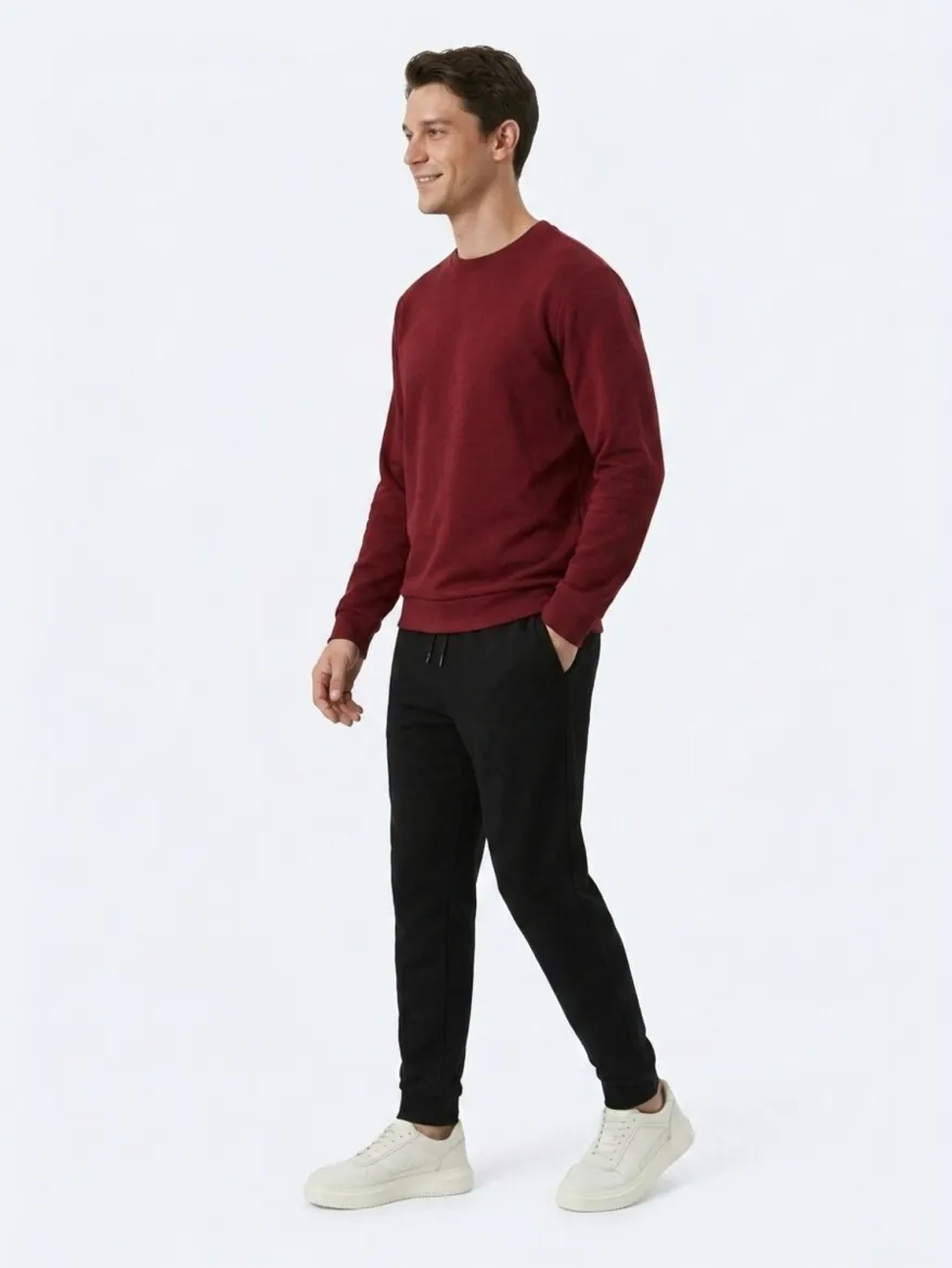 Bordo Düz Sweatshırt - 3