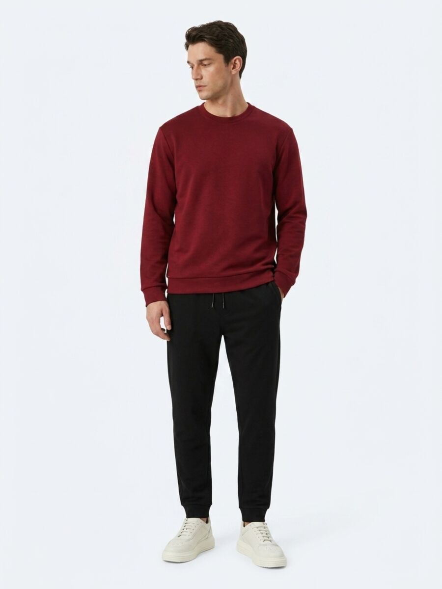Bordo Düz Sweatshırt - 4