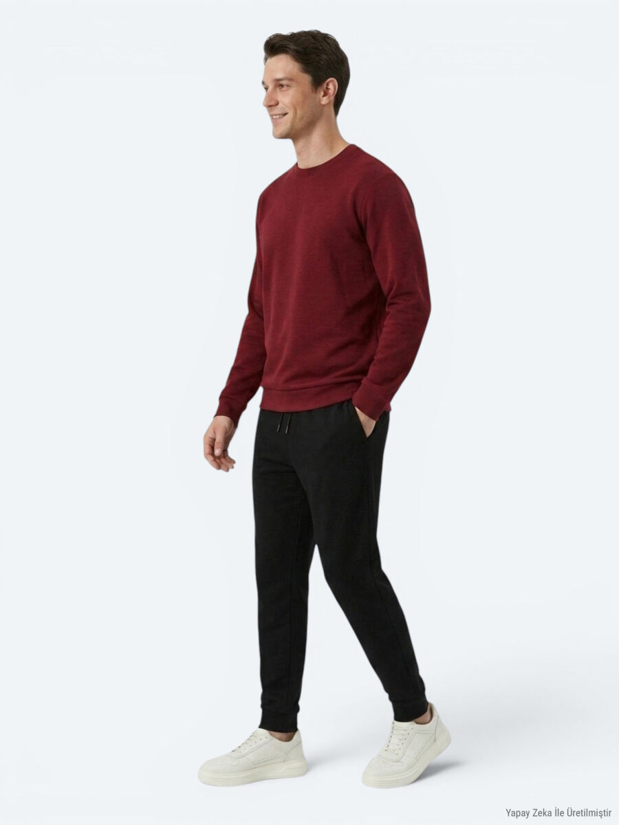 Bordo Düz Sweatshırt - 3