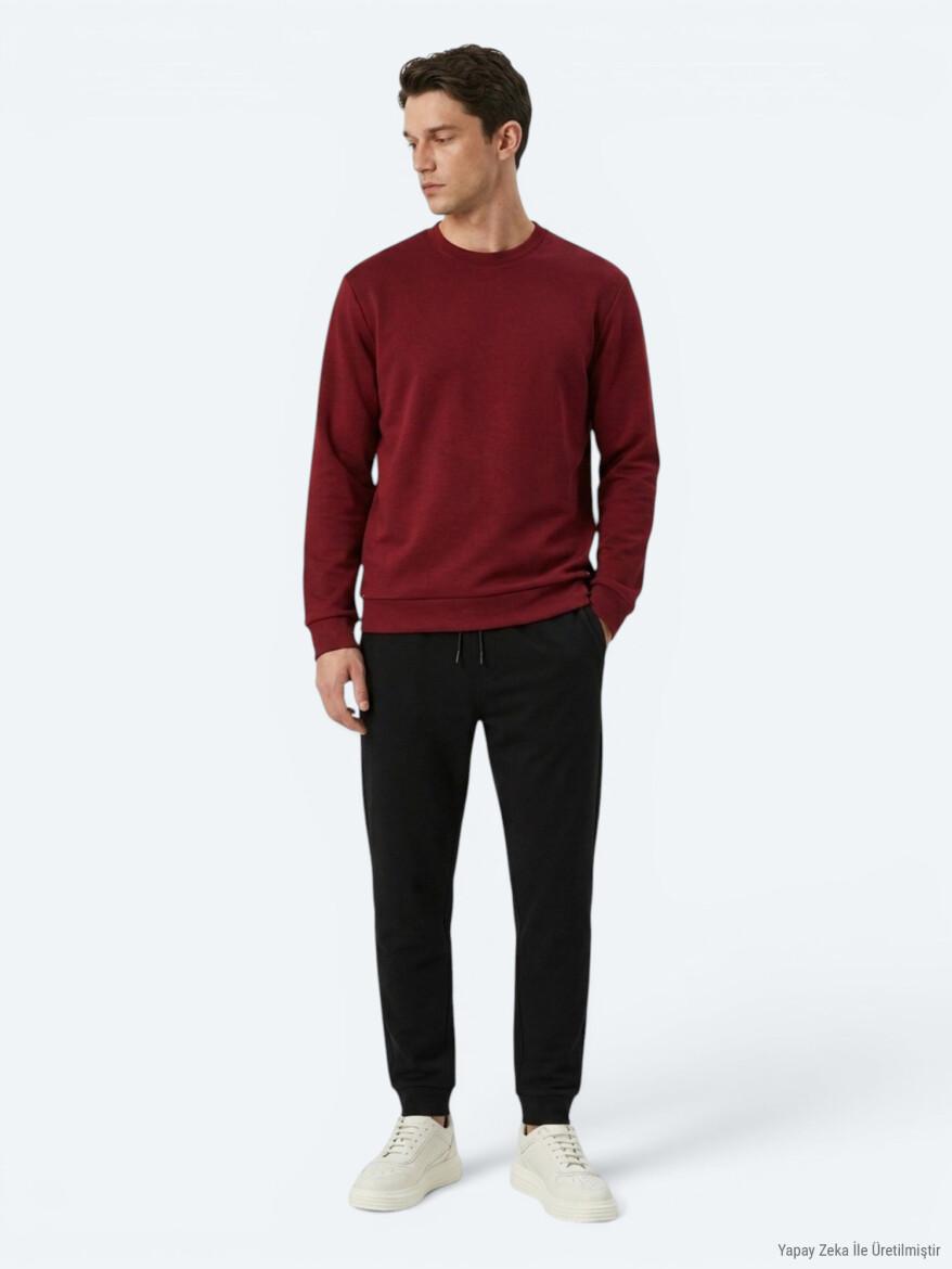 Bordo Düz Sweatshırt - 4