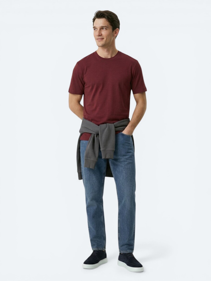 Bordo Düz T-Shirt - 4