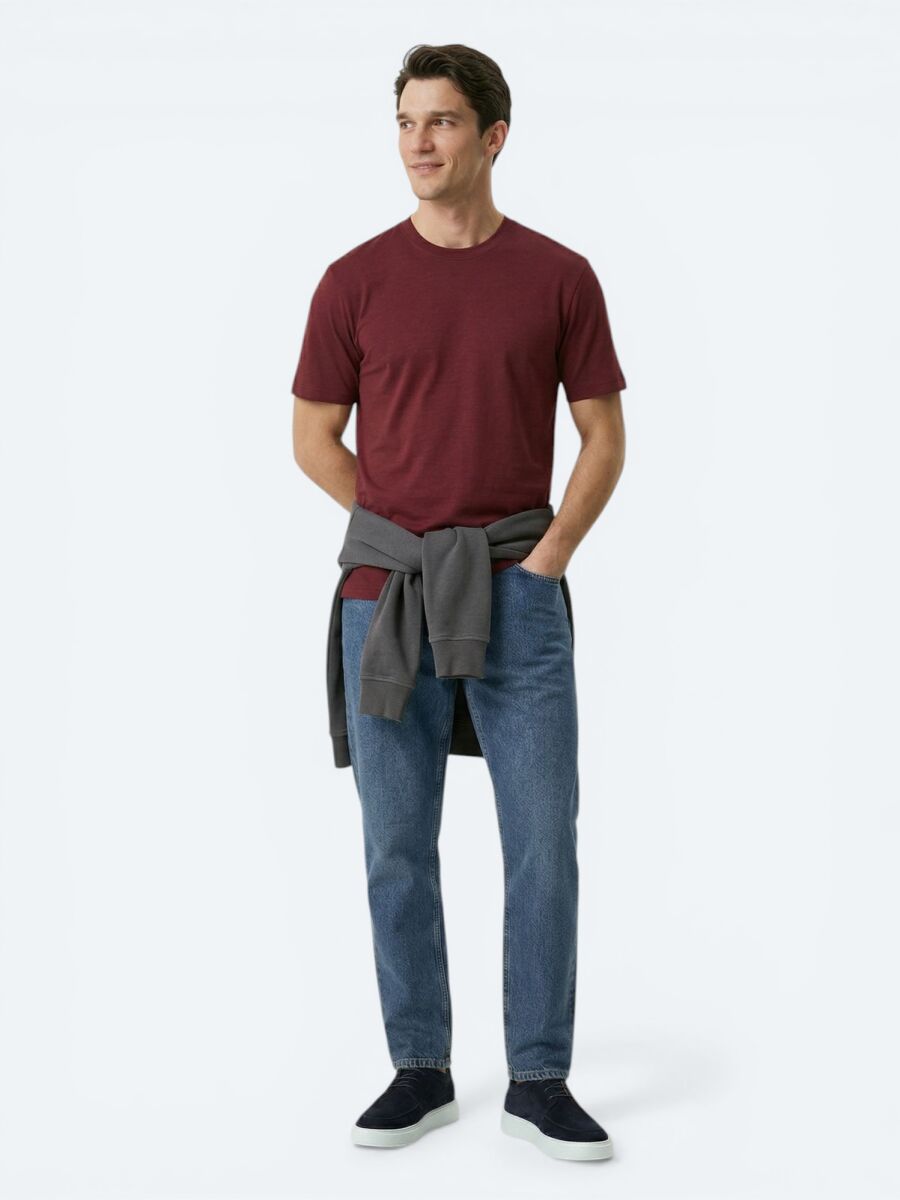 Bordo Düz T-Shirt - 4