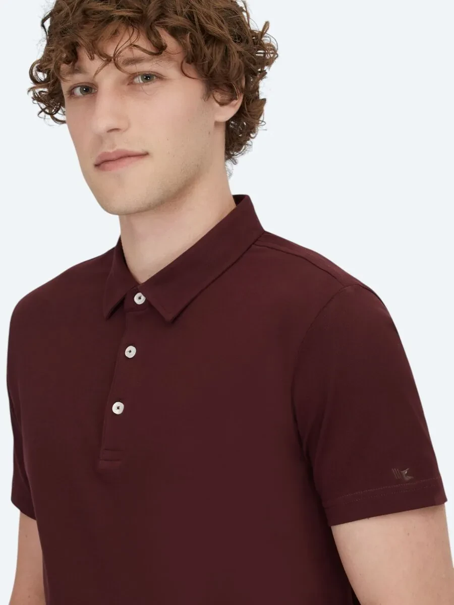 Bordo Polo Yaka Pamuk Karışımlı T-Shirt - 3