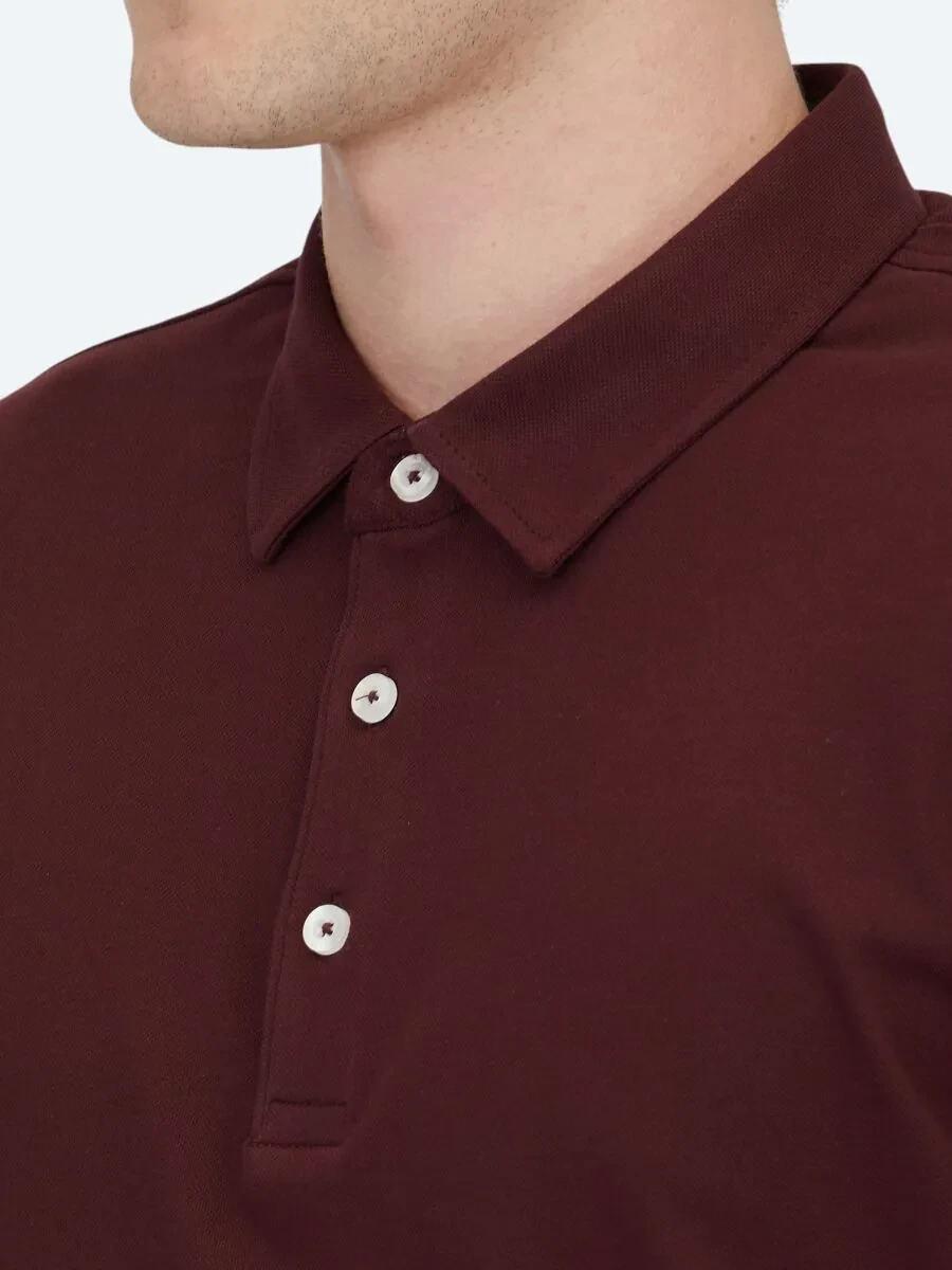 Bordo Polo Yaka Pamuk Karışımlı T-Shirt - 4