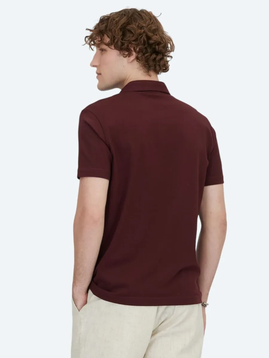 Bordo Polo Yaka Pamuk Karışımlı T-Shirt - 5