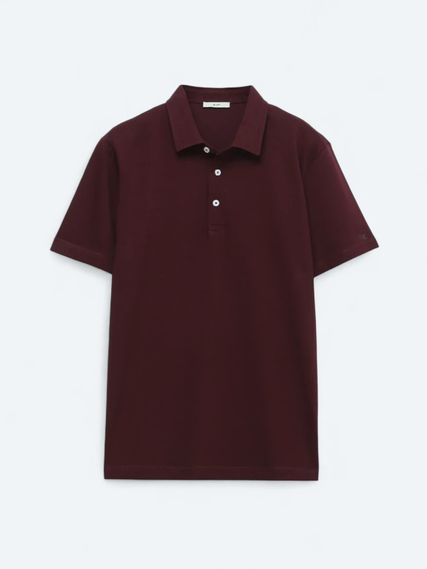 Bordo Polo Yaka Pamuk Karışımlı T-Shirt - 6