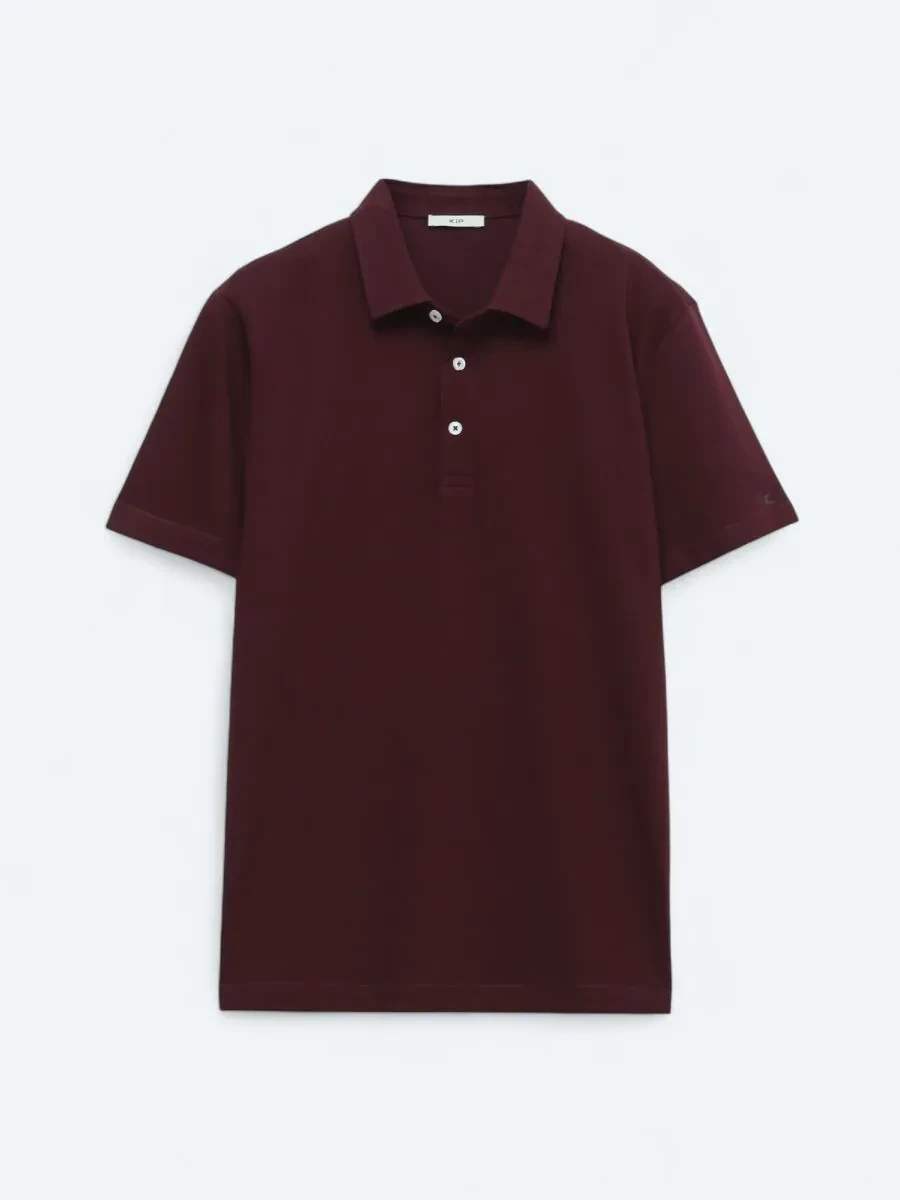 Bordo Polo Yaka Pamuk Karışımlı T-Shirt - 6