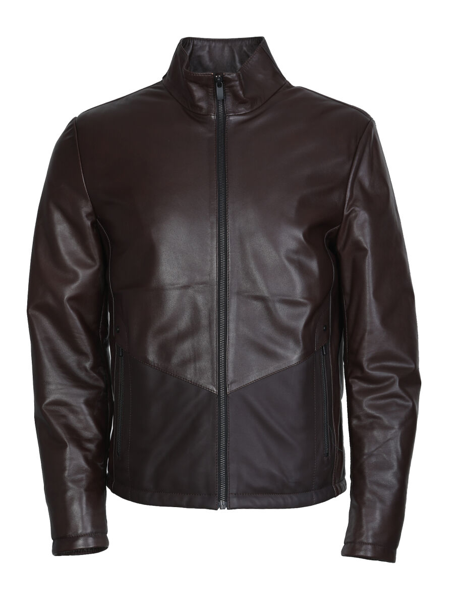 Bordo Regular Fit Dik Yaka Casual Deri Deri Mont - 6