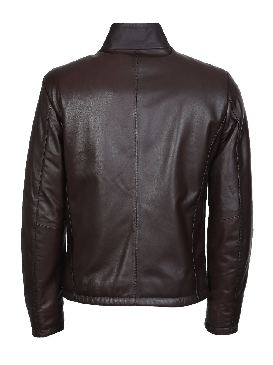 Bordo Regular Fit Dik Yaka Casual Deri Deri Mont - 7