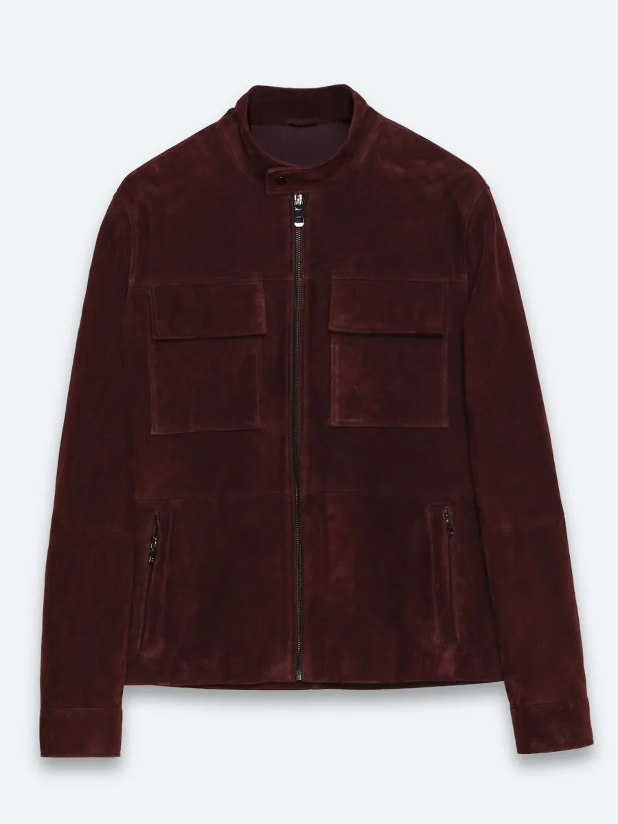 Bordo Regular Fit Dik Yaka Casual Süet Deri Mont - 7