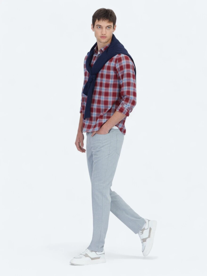 Bordo Regular Fit Dokuma Casual %100 Pamuk Gömlek - 3