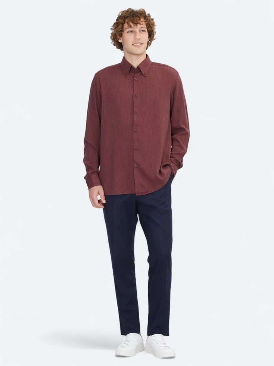 Bordo Regular Fit Dokuma Casual Gömlek - 2