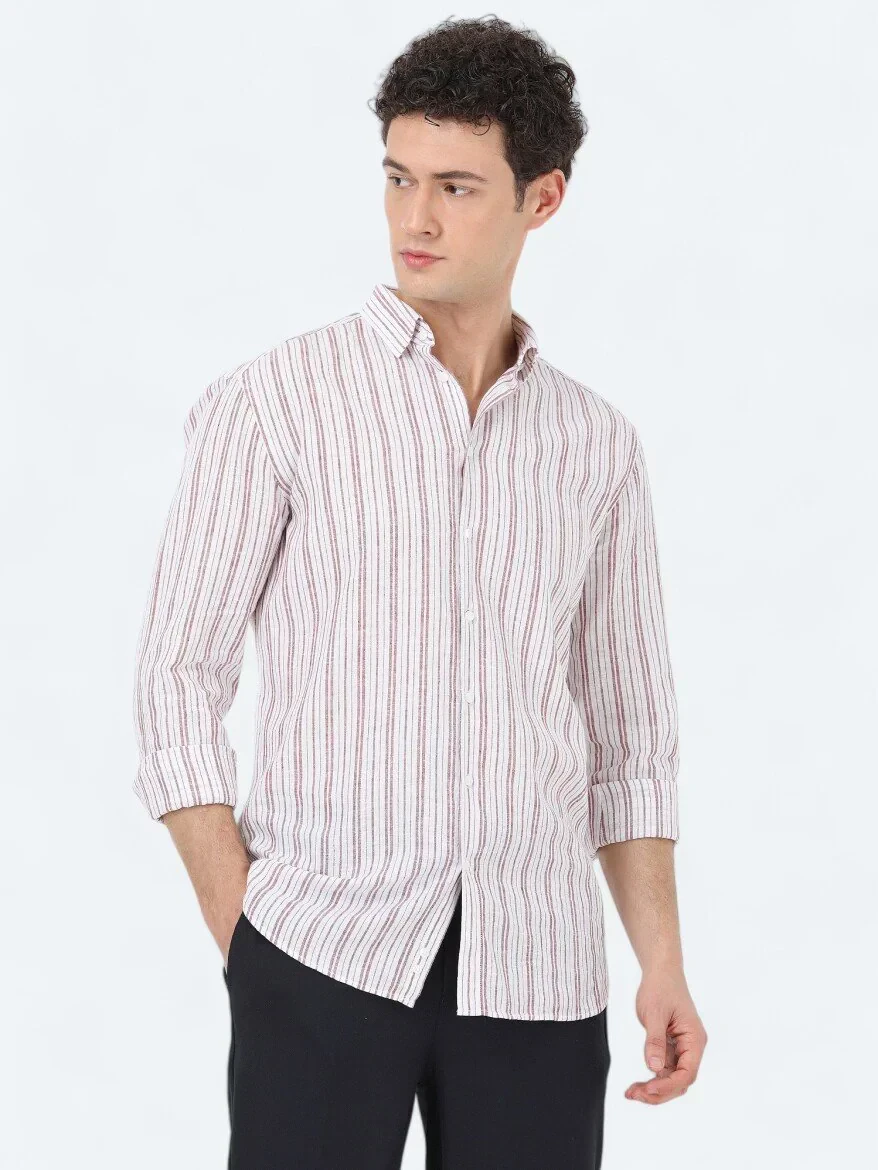 Bordo Regular Fit Dokuma Casual Pamuk Karışımlı Gömlek - 3