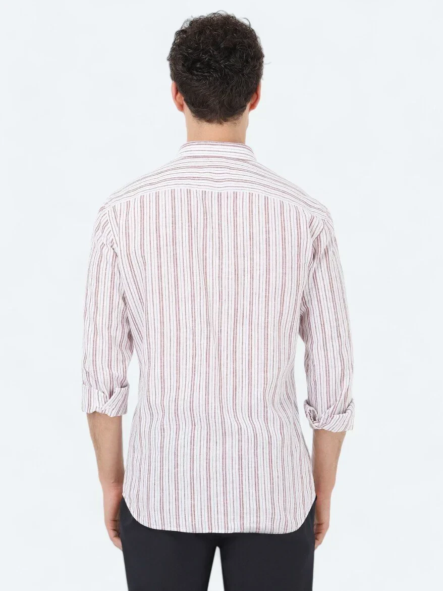 Bordo Regular Fit Dokuma Casual Pamuk Karışımlı Gömlek - 5
