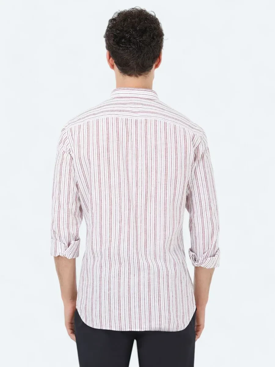 Bordo Regular Fit Dokuma Casual Pamuk Karışımlı Gömlek - 5