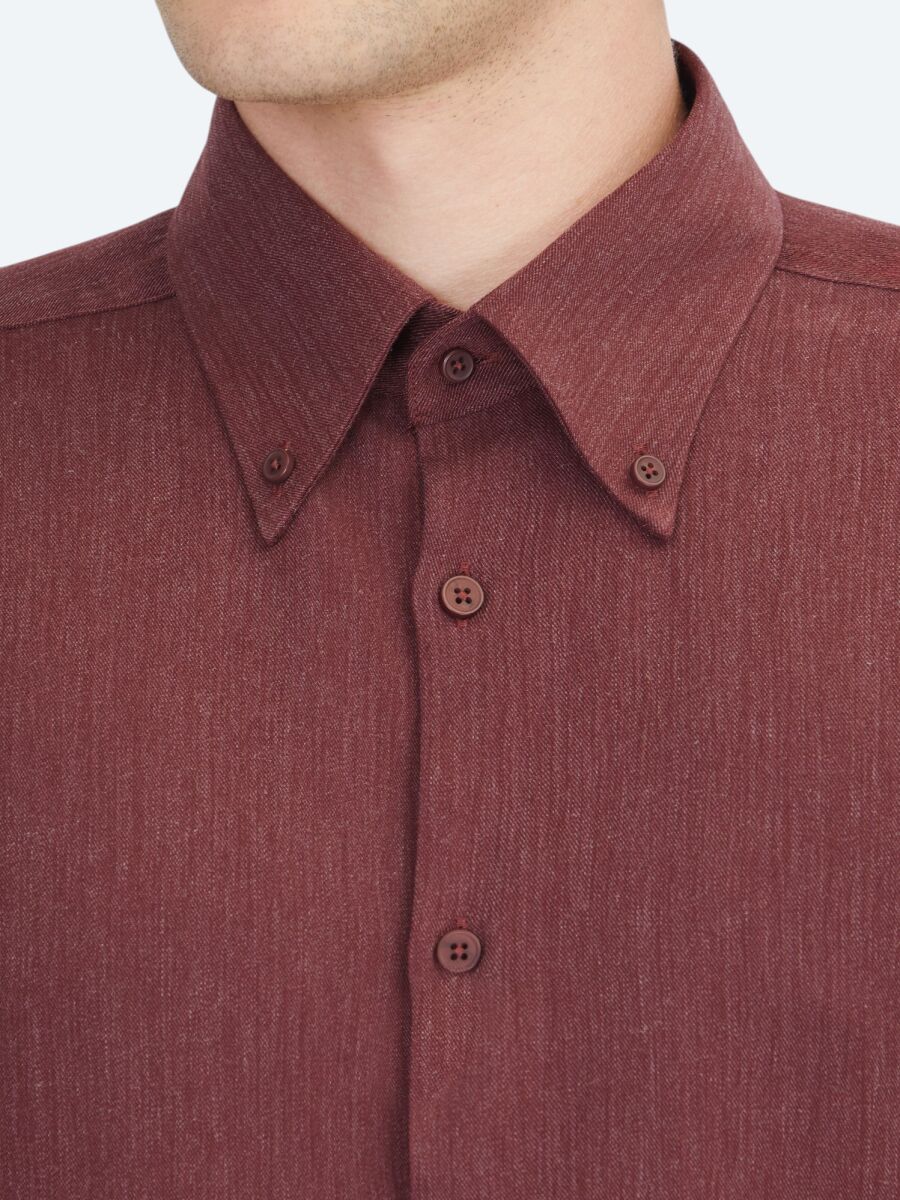 Bordo Regular Fit Uzun Dokuma Casual Gömlek - 4