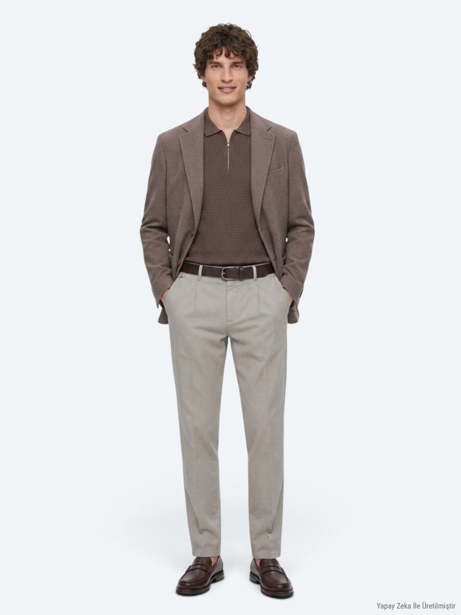 Brown Checkered Modern Fit Wool Blended Jacket - 1
