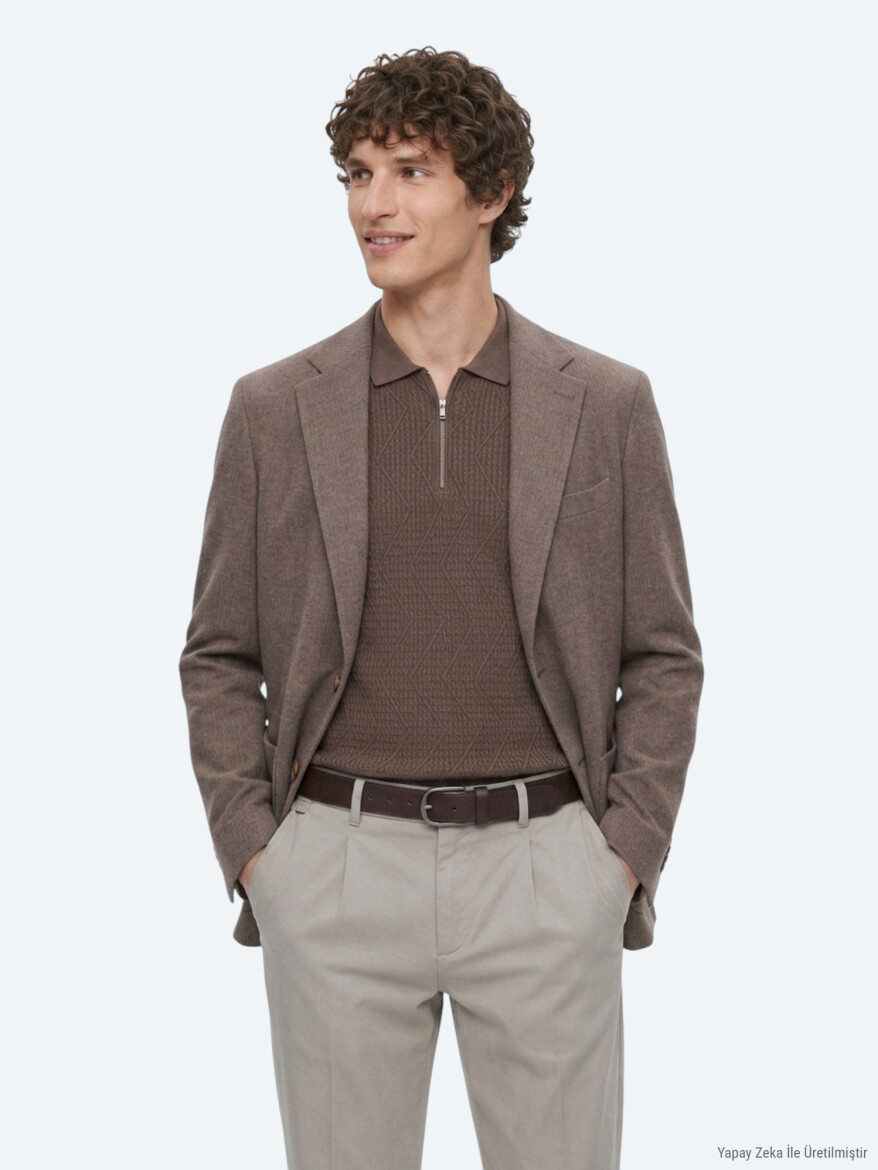 Brown Checkered Modern Fit Wool Blended Jacket - 4