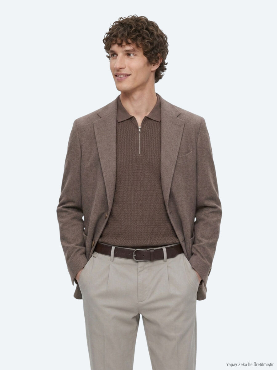 Brown Checkered Modern Fit Wool Blended Jacket - 4