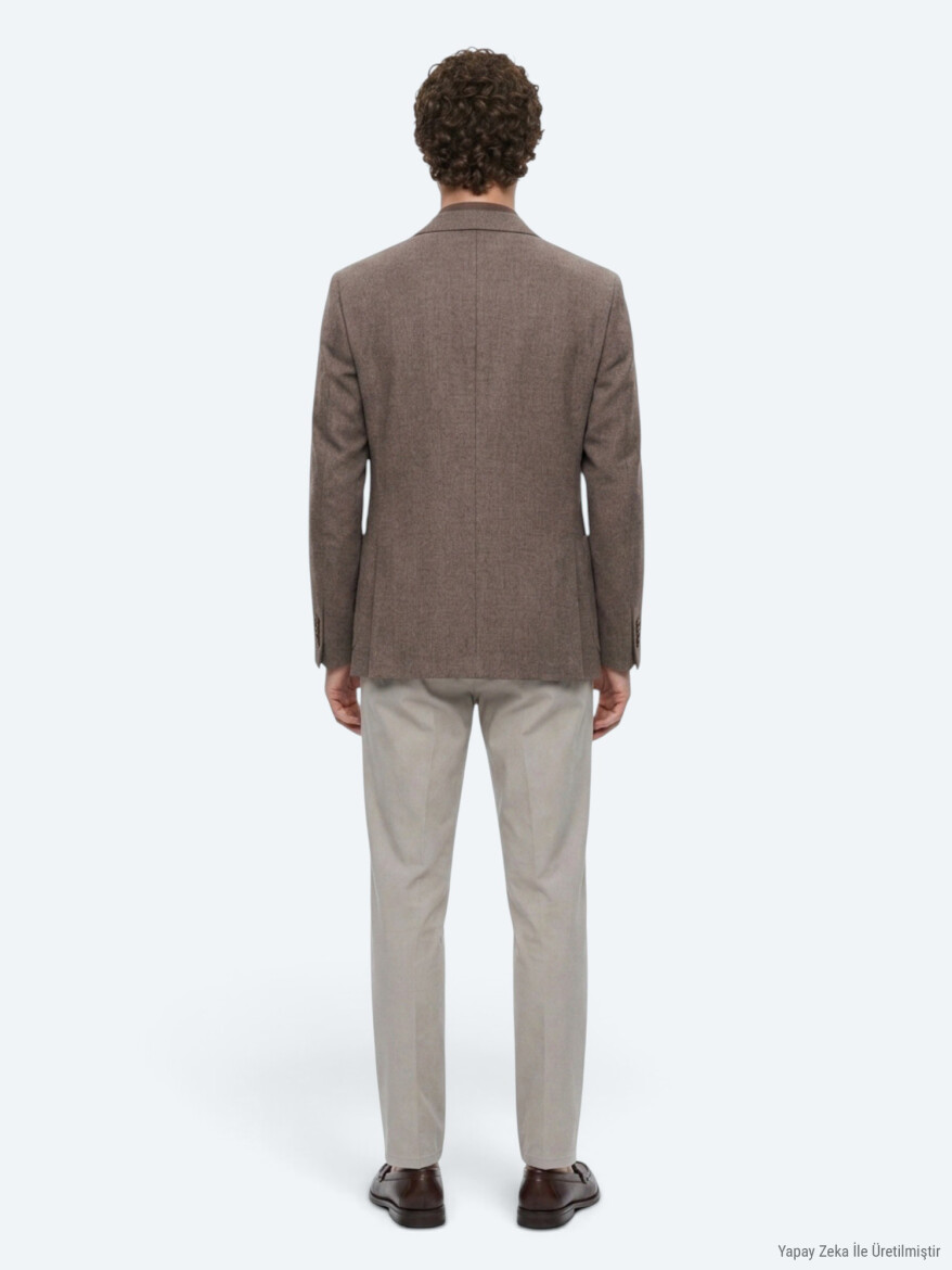 Brown Checkered Modern Fit Wool Blended Jacket - 5