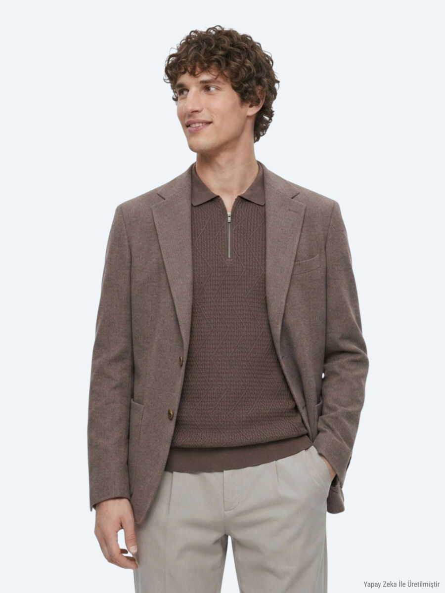 Brown Checkered Modern Fit Wool Blended Jacket - 6