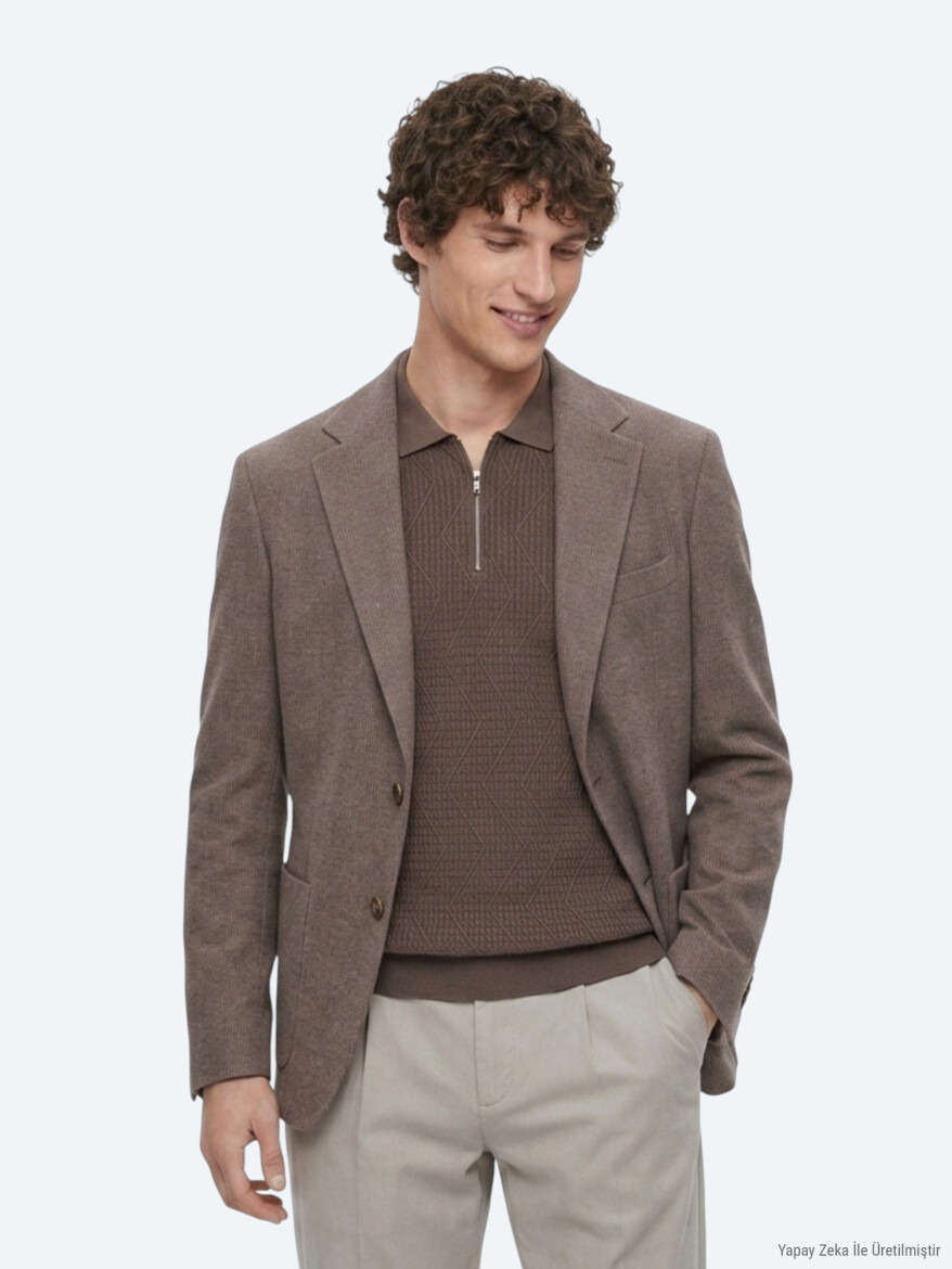 Brown Checkered Modern Fit Wool Blended Jacket - 7