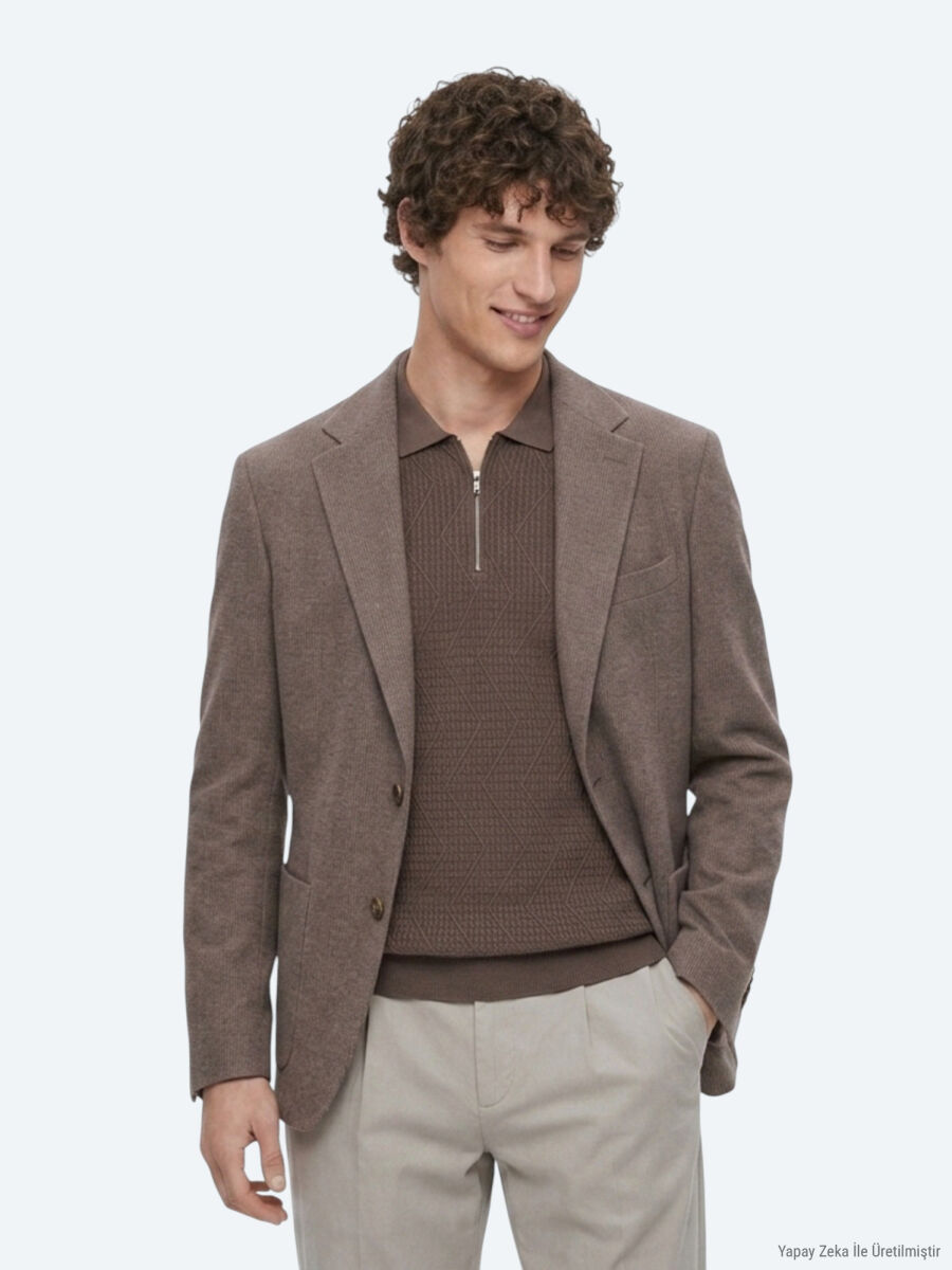 Brown Checkered Modern Fit Wool Blended Jacket - 7