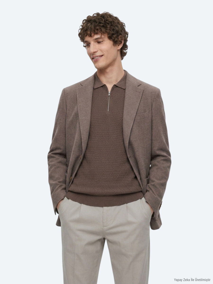Brown Checkered Modern Fit Wool Blended Jacket - 9