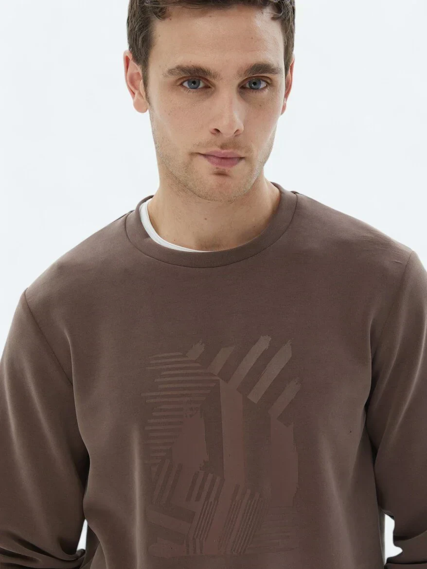 Brown Crew Neck Printed Sweatshirt - 3