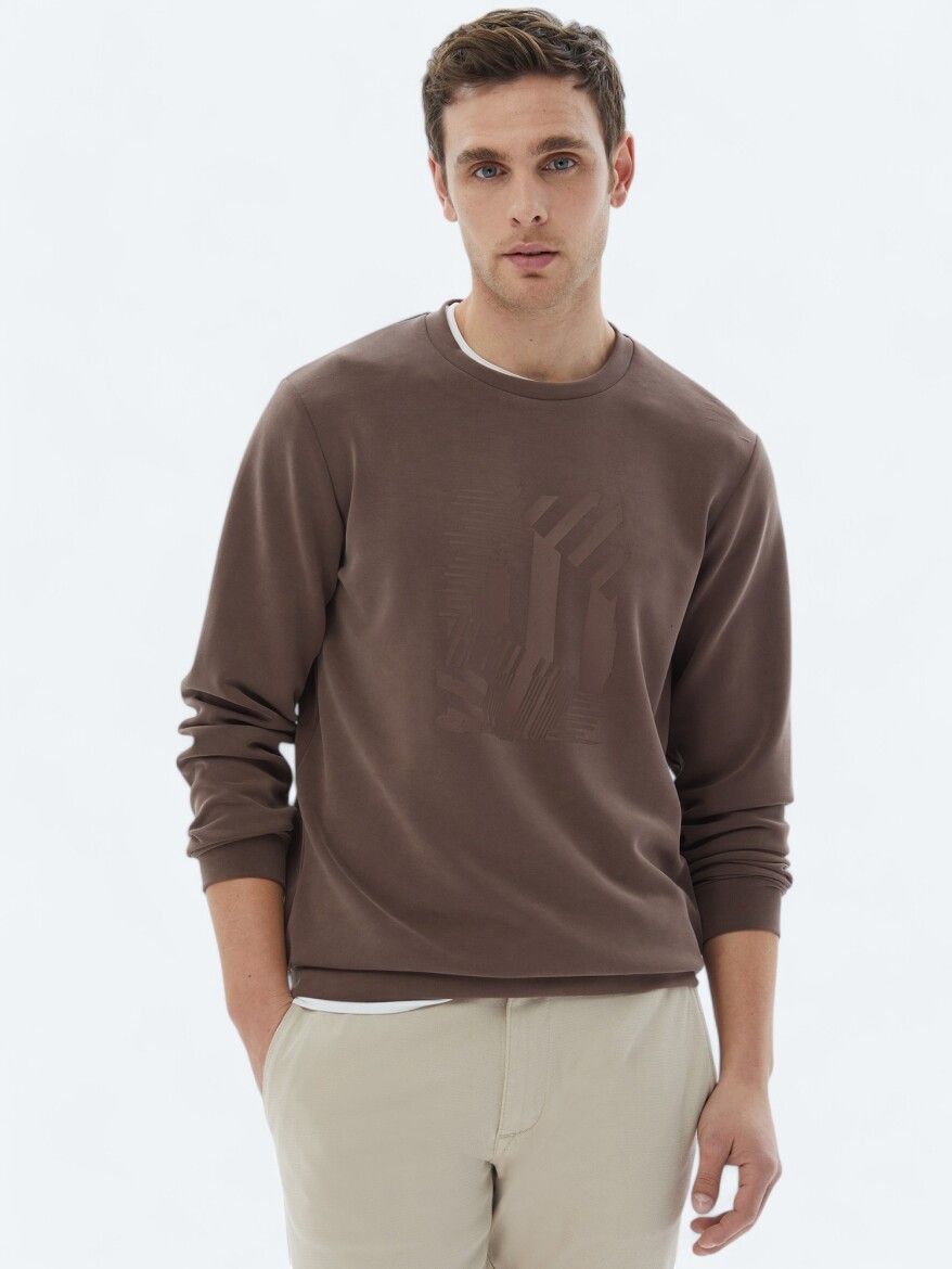 Brown Crew Neck Printed Sweatshirt - 1