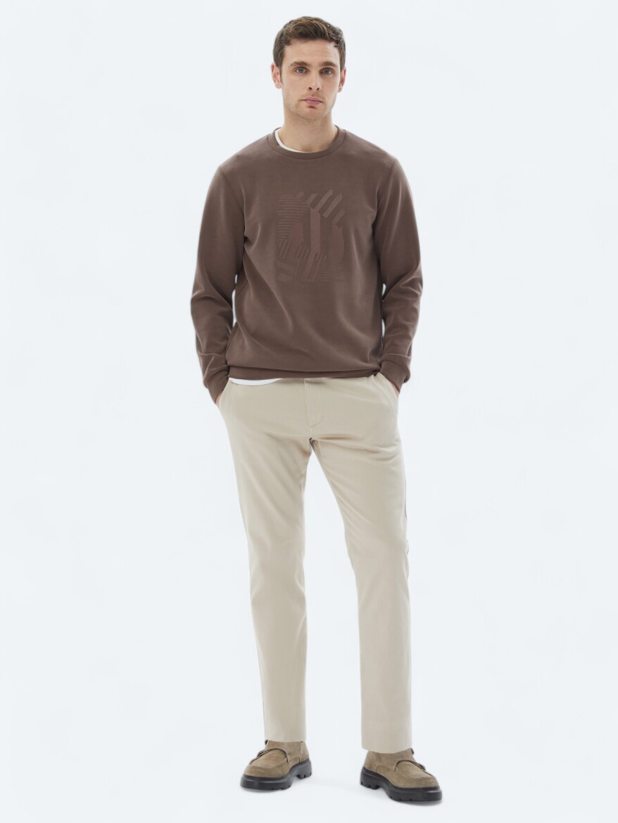 Brown Crew Neck Printed Sweatshirt - 2