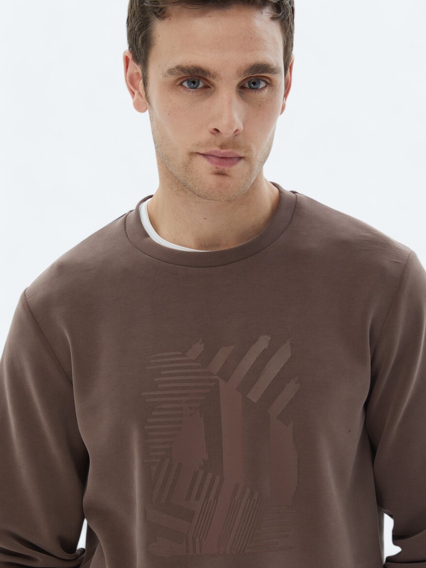 Brown Crew Neck Printed Sweatshirt - 3