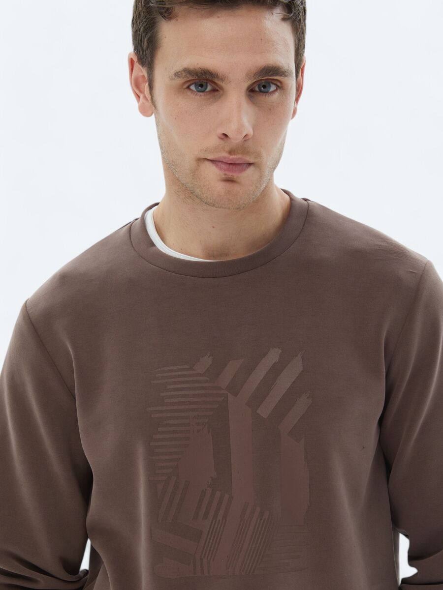 Brown Crew Neck Printed Sweatshirt - 3