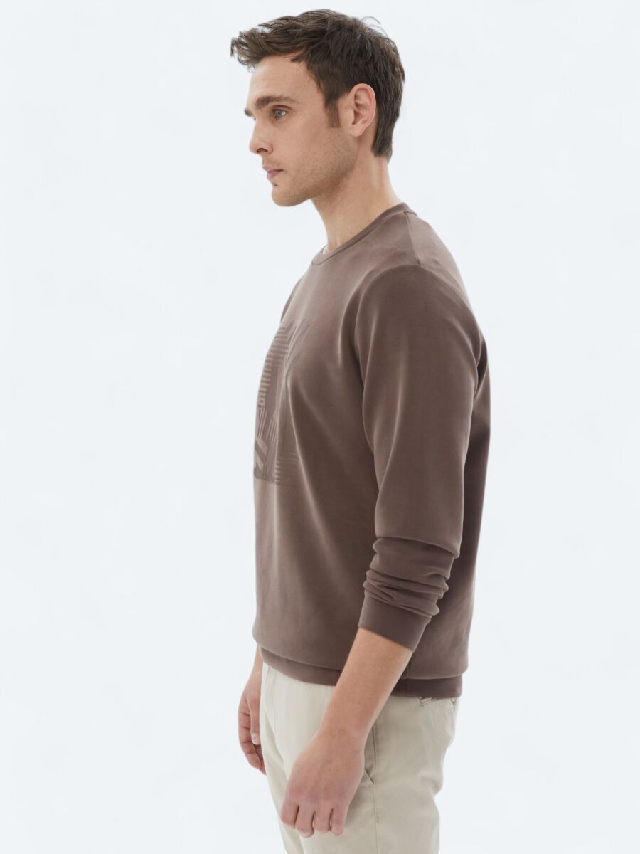 Brown Crew Neck Printed Sweatshirt - 4