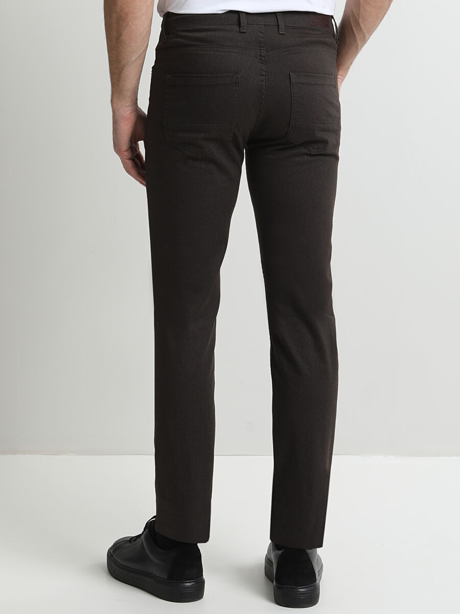 Brown Denim Regular Fit Casual Cotton Blended Trousers - 4