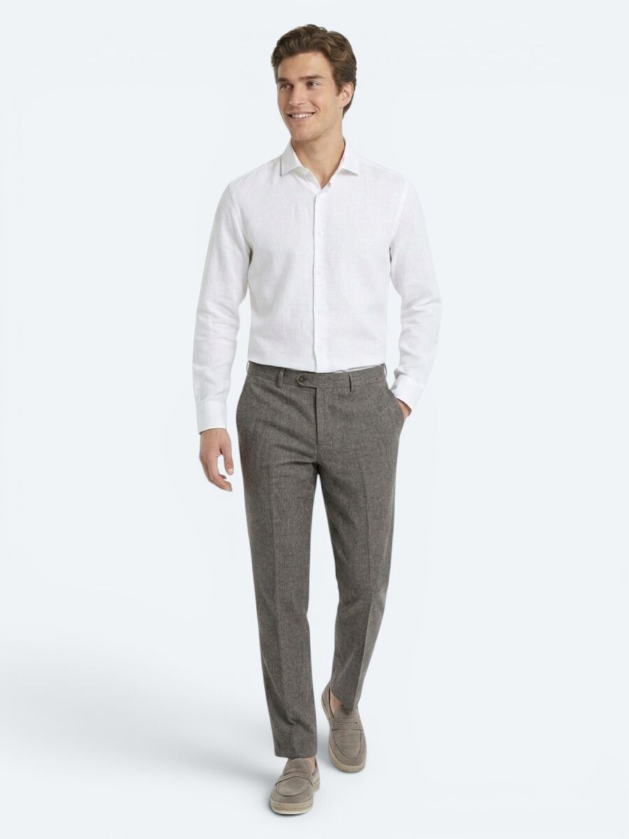 Brown Material Relaxed Fit Casual Linen Blended Trousers - 1