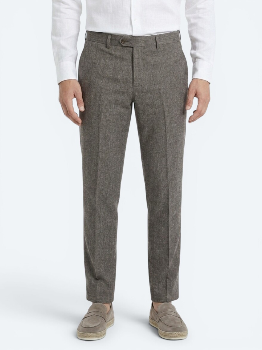 Brown Material Relaxed Fit Casual Linen Blended Trousers - 2