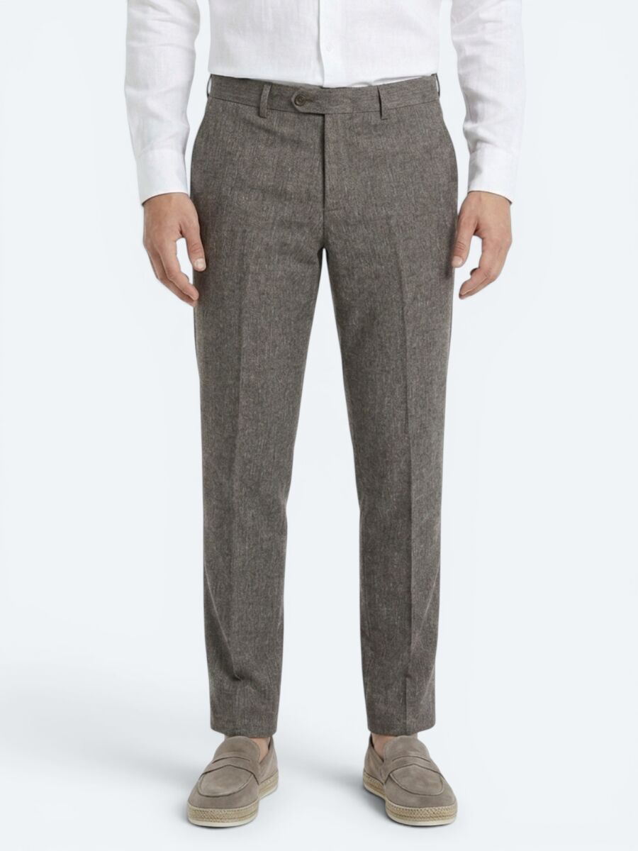 Brown Material Relaxed Fit Casual Linen Blended Trousers - 2