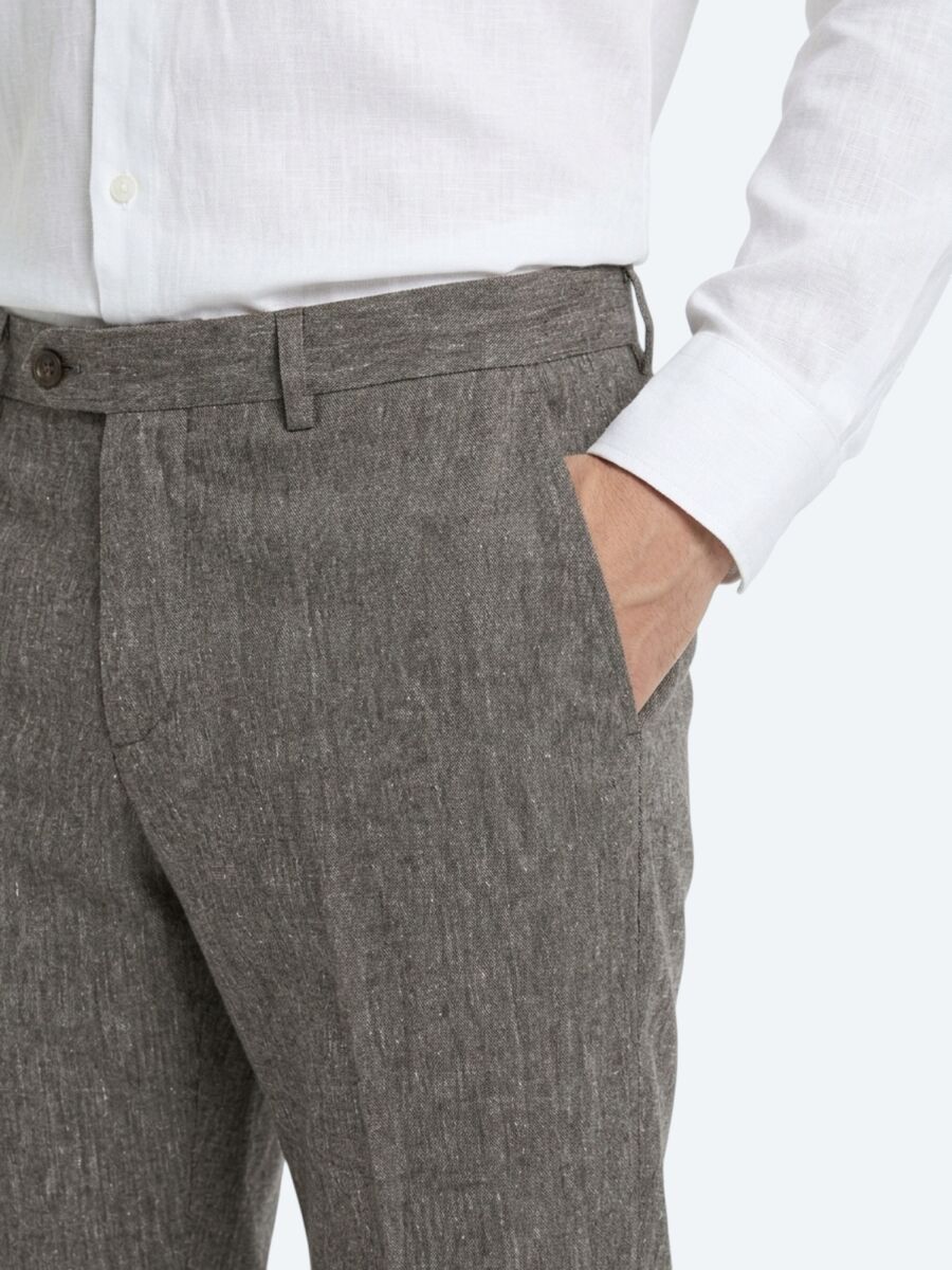 Brown Material Relaxed Fit Casual Linen Blended Trousers - 4