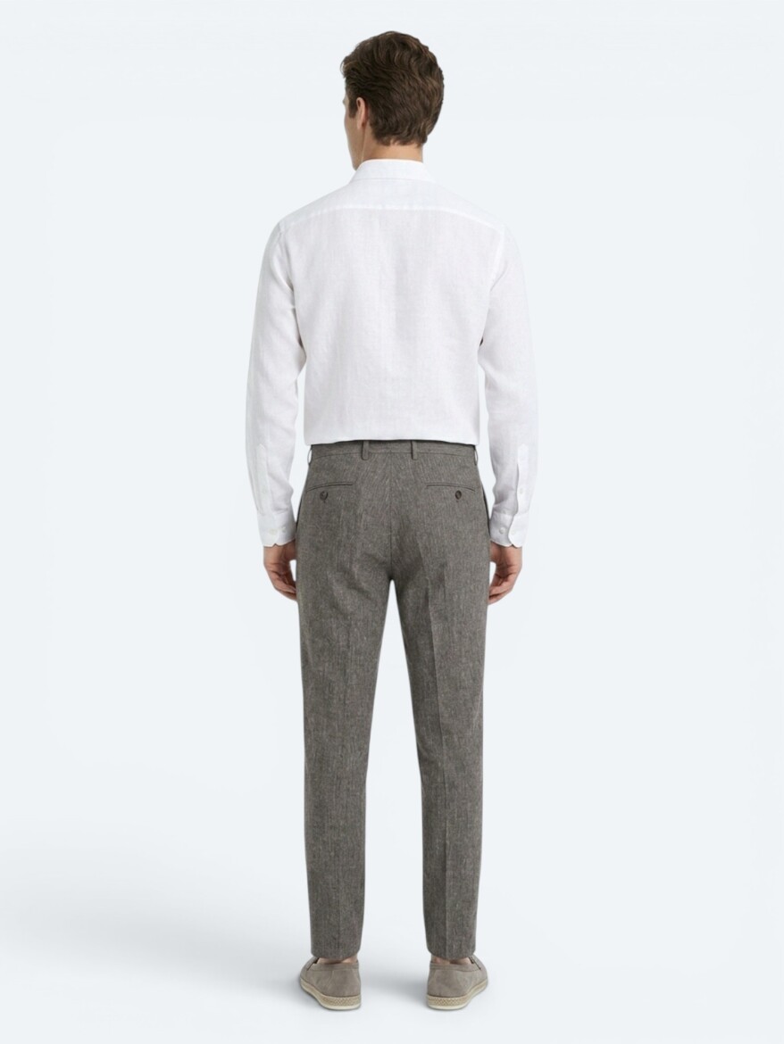 Brown Material Relaxed Fit Casual Linen Blended Trousers - 5