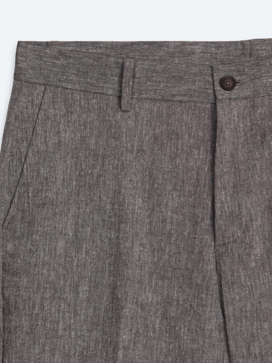 Brown Material Relaxed Fit Casual Linen Blended Trousers - 7