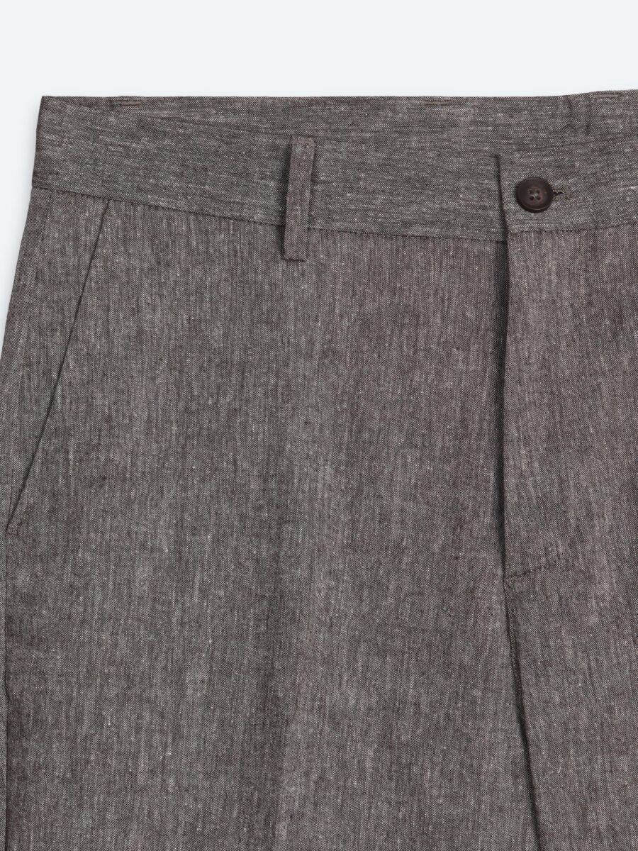 Brown Material Relaxed Fit Casual Linen Blended Trousers - 7