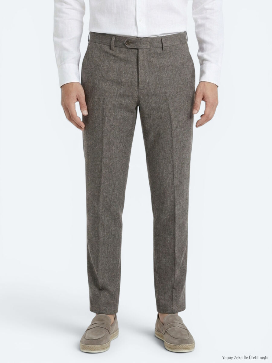 Brown Material Relaxed Fit Casual Linen Blended Trousers - 2